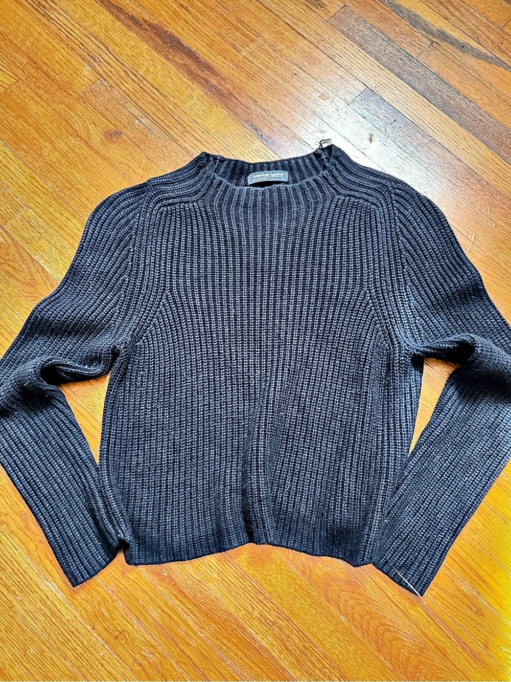 American Apparel Fisherman Ribbed Crewneck Sweater Black Medium